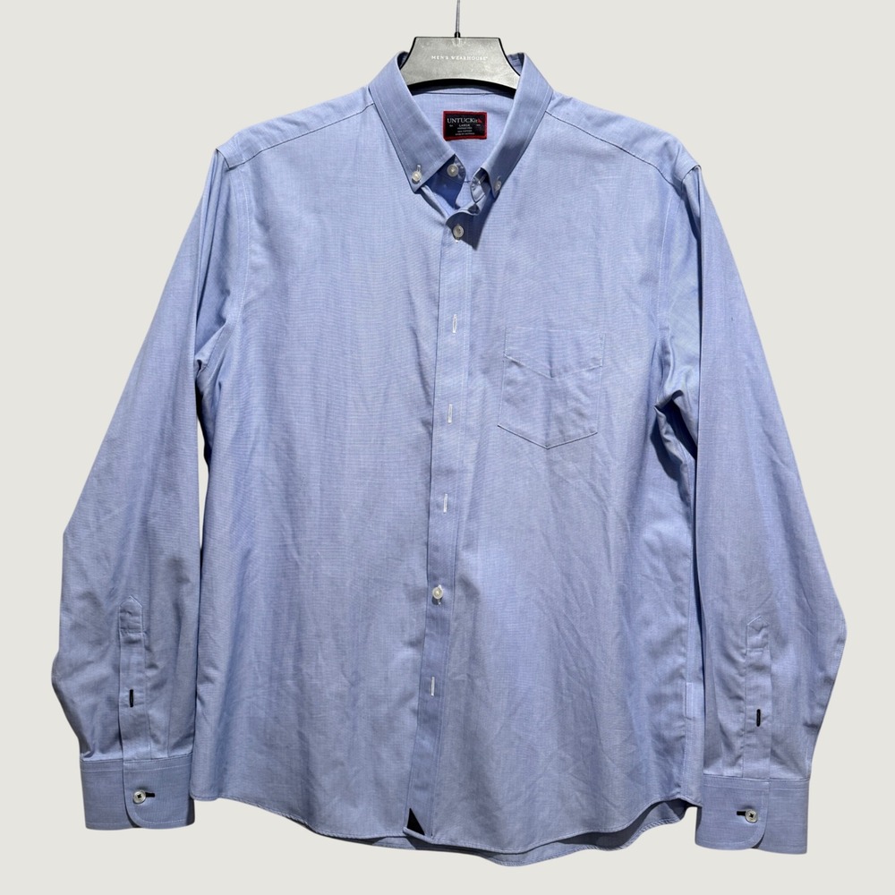UNTUCKit Hillside Select WF Blue Dress Shirt Mens Large Wrinkle Free 00121